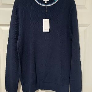 Reiss Navy Blue Crewneck textured Sweater with trim